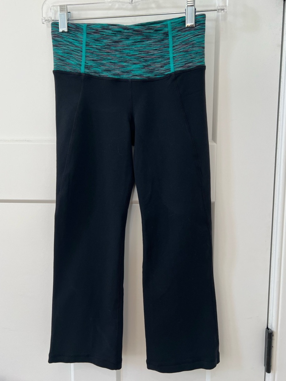 lululemon athletica Black Leggings with Teal Patterned Waistband